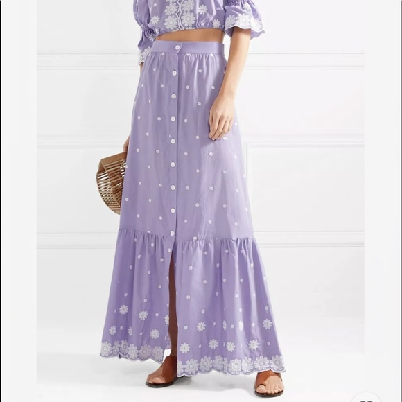 NWT Miguelina
Aiden Button-Front ALine Daisy Cotton Embroidered Maxi Skirt SMALL - Picture 2 of 6